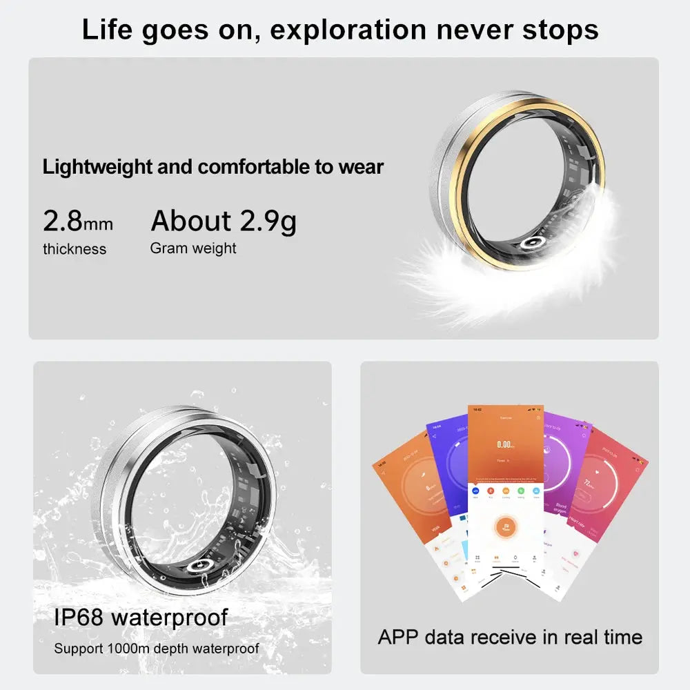 2024 New Smart Ring Men Women Heart Rate Blood Oxygen Sleep Health Monitor GPS Sports Fitness Tracker Waterproof For Android IOS - SlimmingHut