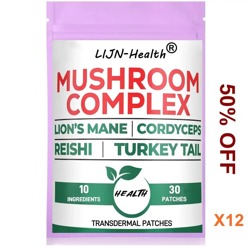 30 Patches 10 in1 Lions Mane Complex Transdermal Patches - Blended with Cordyceps Sinensis, Reishi Mushroom Turkey Tail Mushroom - SlimmingHut
