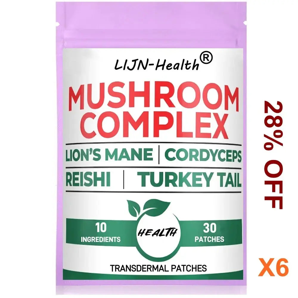 30 Patches 10 in1 Lions Mane Complex Transdermal Patches - Blended with Cordyceps Sinensis, Reishi Mushroom Turkey Tail Mushroom - SlimmingHut