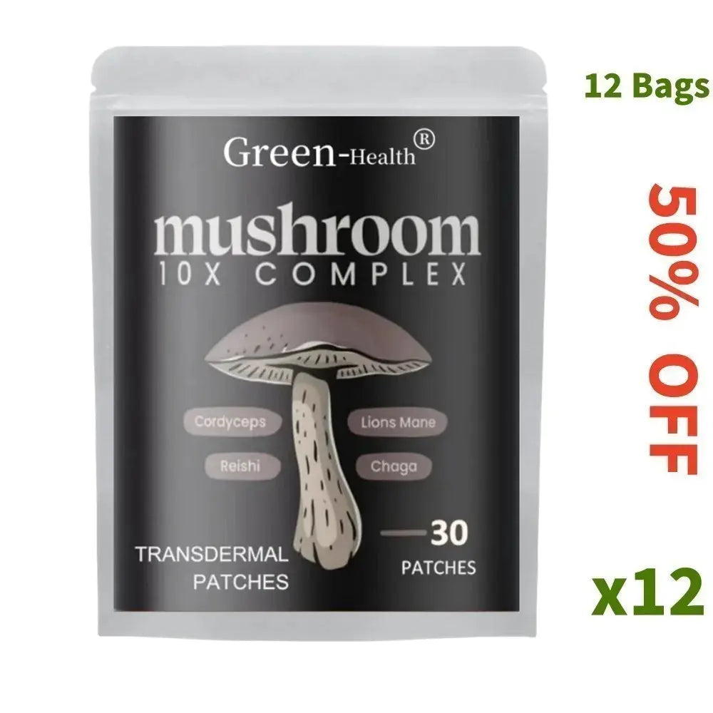 30 Patches 10x Mushroom Complex Transdermal Patches Lions Mane, Cordyceps, Turkey Tail for Immunity, Energy, Mood, Focus - SlimmingHut