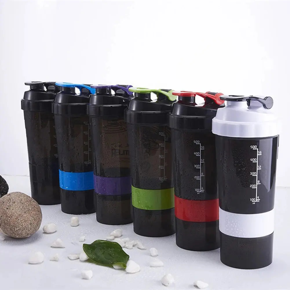 500ML Shaker Bottle Leak-proof Workout Shake Cup With Mixer Gym Sports Shaker Water Bottle With Pill Supplement Storage SlimmingHut