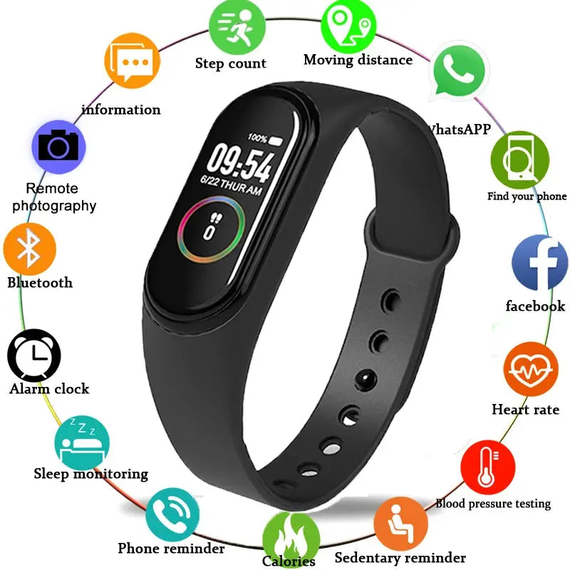 M4 Smart Digital Watch Bracelet for Men Women Smartwatch Heart Rate Monitor Pedometer Calorie Counter Health Sport Tracker Watch - SlimmingHut