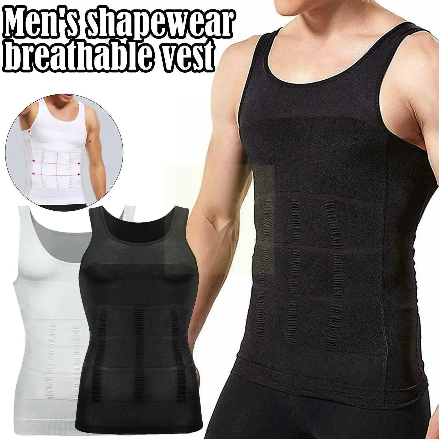 Men Slimming Elastic Body Shapewear Vest Tight Skinny Shirt Fitness Waist Compression Control Abdomen Breathable Sport Vest SlimmingHut