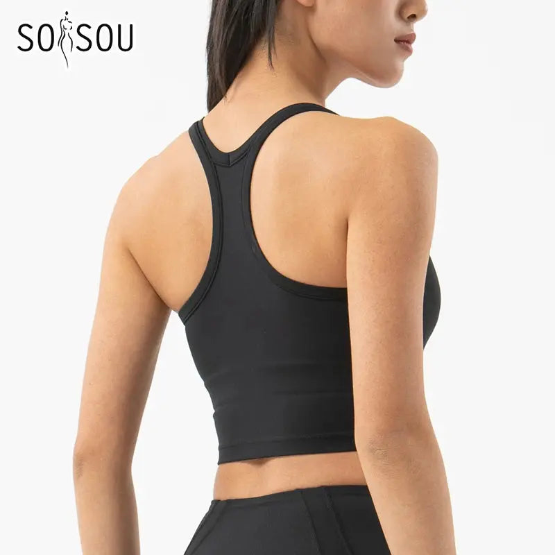 SOISOU Nylon Gym Bra Sports Top Women Yoga Fitness Breathable Underwear Vest Double Layer Support Chest Pad Removable 6 Colors SlimmingHut