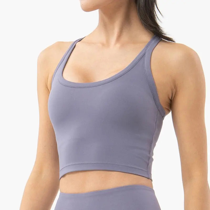 SOISOU Nylon Gym Bra Sports Top Women Yoga Fitness Breathable Underwear Vest Double Layer Support Chest Pad Removable 6 Colors SlimmingHut