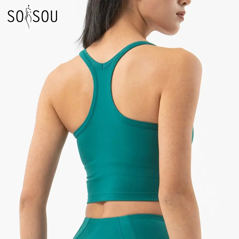 SOISOU Nylon Gym Bra Sports Top Women Yoga Fitness Breathable Underwear Vest Double Layer Support Chest Pad Removable 6 Colors SlimmingHut