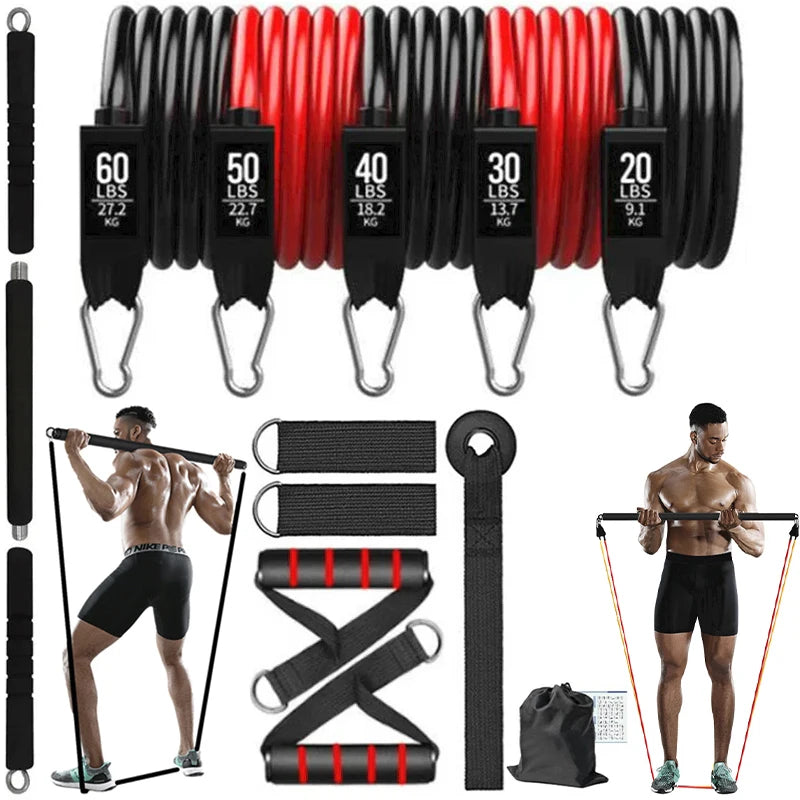 Portable Pilates Bar Kit with Resistance Bands Fitness Stick Home Gym Bodybuilding Elastic Bands Workout Bar Fitness Equipment SlimmingHut