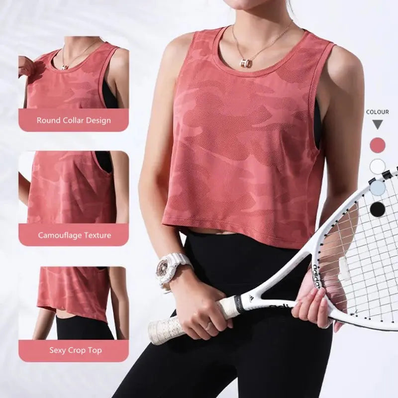 Women Camouflage Running Vest Fitness Crop Top Sleeveless Mesh Yoga Shirts Breathable Workout Gym Tank Tops Female Sportswear - SlimmingHut