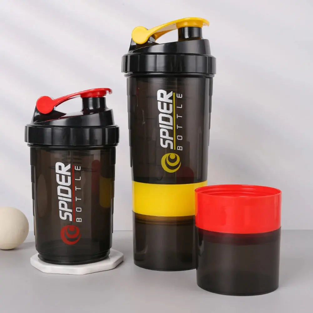 500ML/16oz Shaker Bottle Leak-proof Workout Shake Cup with Mixer Gym Sports Shaker Water Bottle with Pill & Supplement Storage SlimmingHut