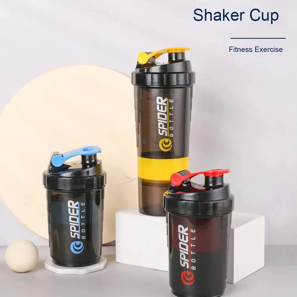500ML/16oz Shaker Bottle Leak-proof Workout Shake Cup with Mixer Gym Sports Shaker Water Bottle with Pill & Supplement Storage SlimmingHut