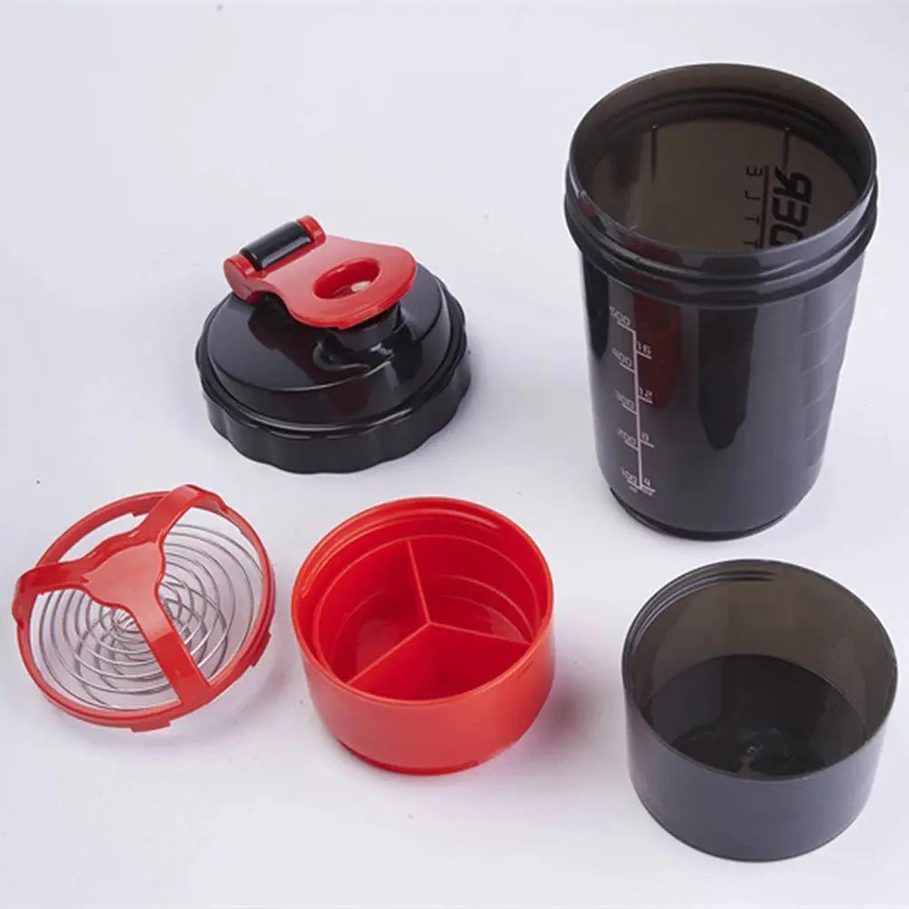 500ML/16oz Shaker Bottle Leak-proof Workout Shake Cup with Mixer Gym Sports Shaker Water Bottle with Pill & Supplement Storage SlimmingHut