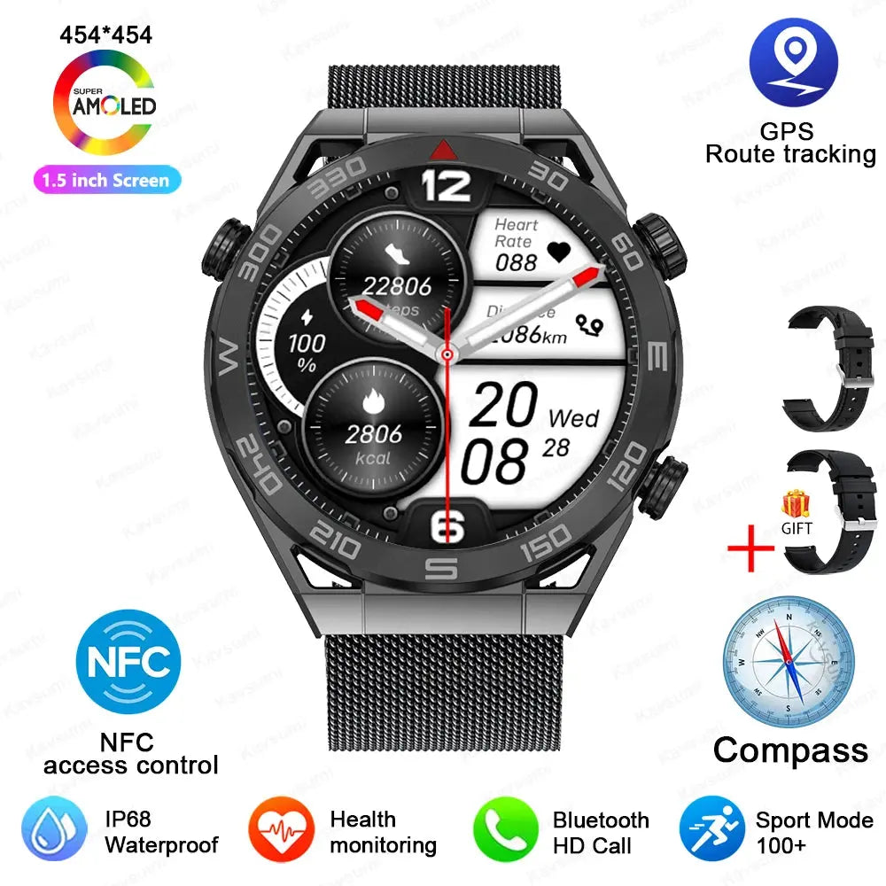 2024 New NFC Smart watch Men HD Bluetooth Call Custom Dial GPS Tracker Motion Fitness Waterproof Watches For Xiaomi Huawei IOS - SlimmingHut