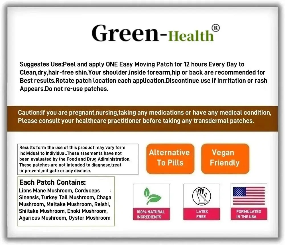 30 Patches 10 In1 Lions Mane Complex Transdermal Patches - Blended With Cordyceps Sinensis, Reishi Mushroom Turkey Tail Mushroom SlimmingHut