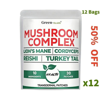 30 Patches 10 In1 Lions Mane Complex Transdermal Patches - Blended With Cordyceps Sinensis, Reishi Mushroom Turkey Tail Mushroom - SlimmingHut