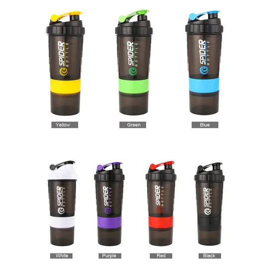 500ML Shaker Bottle Leak-proof Workout Shake Cup With Mixer Gym Sports Shaker Water Bottle With Pill Supplement Storage SlimmingHut