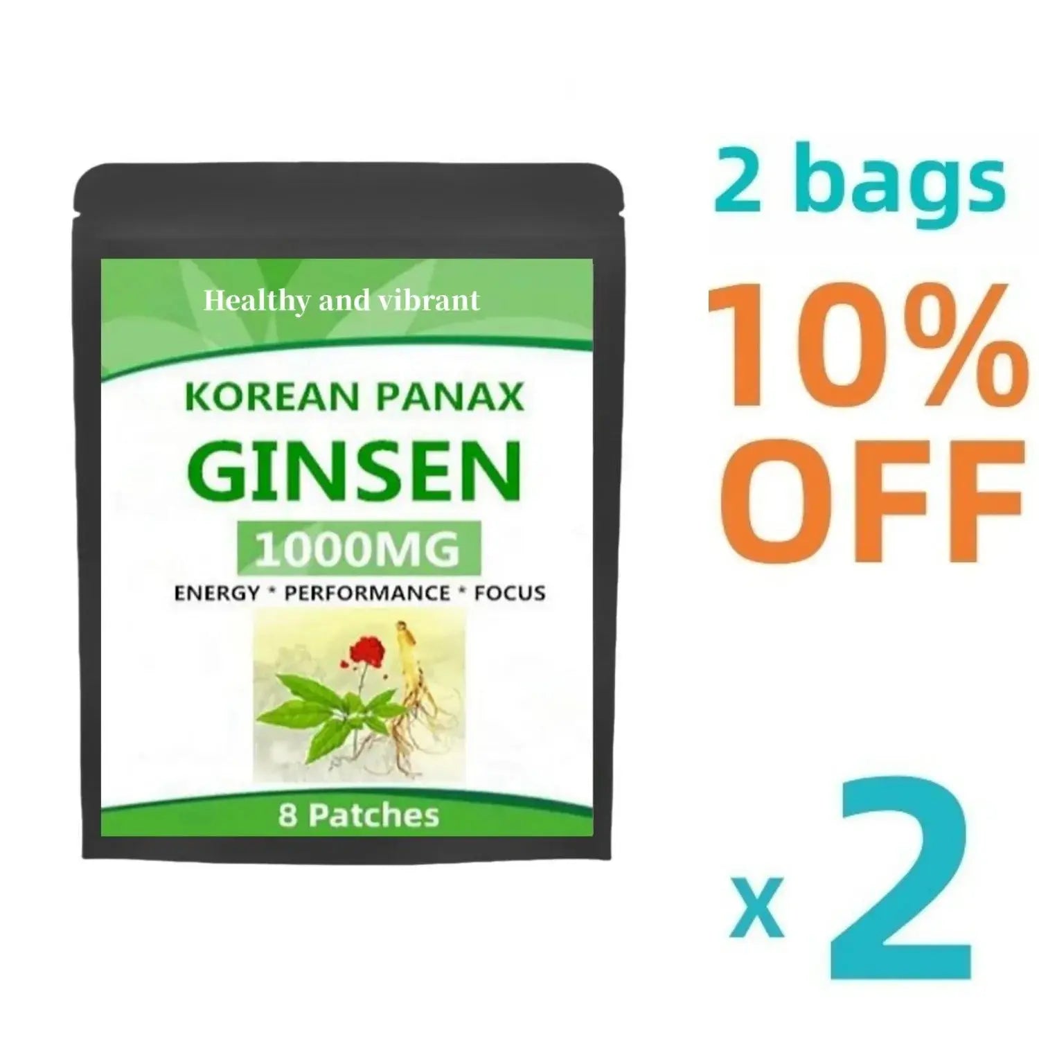 Natural Red Panax Ginseng 8 Energy Patches w/High Ginsenosides for Energy, Performance & Focus Pills for Men & Women - SlimmingHut