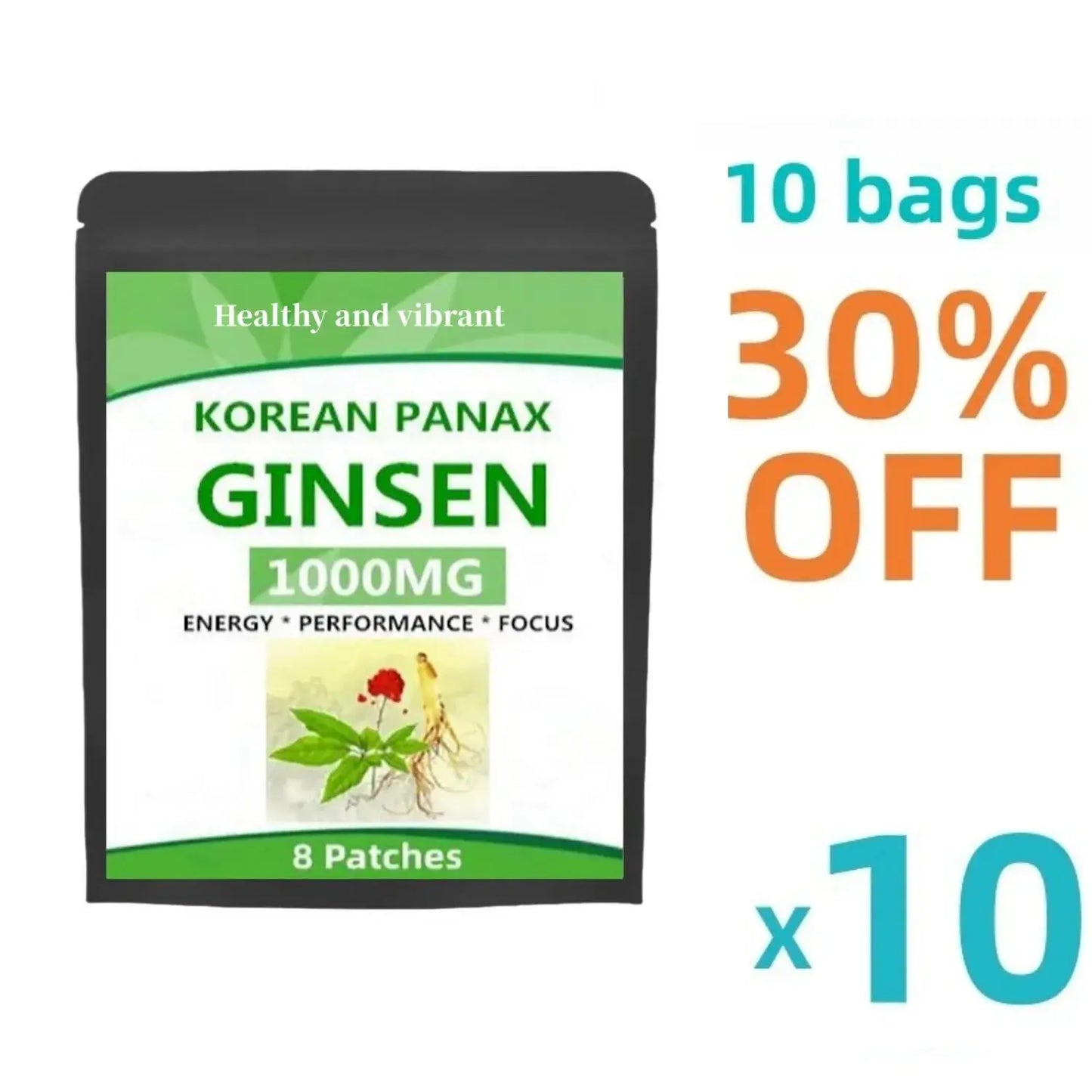 Natural Red Panax Ginseng 8 Energy Patches w/High Ginsenosides for Energy, Performance & Focus Pills for Men & Women - SlimmingHut
