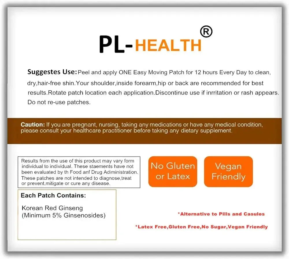 Korean Korean Red Ginseng Root Transdermal Patches for Energy, Focus, Performance, Vitality & Immune 30 Patches SlimmingHut