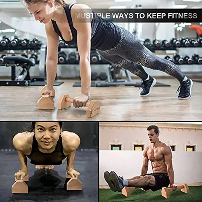 Push-up Stand Wood Pushup Bars Exercise Non-Slip Parallettes Handle Stands Calisthenics Fitness Equipment Home Strength Training SlimmingHut