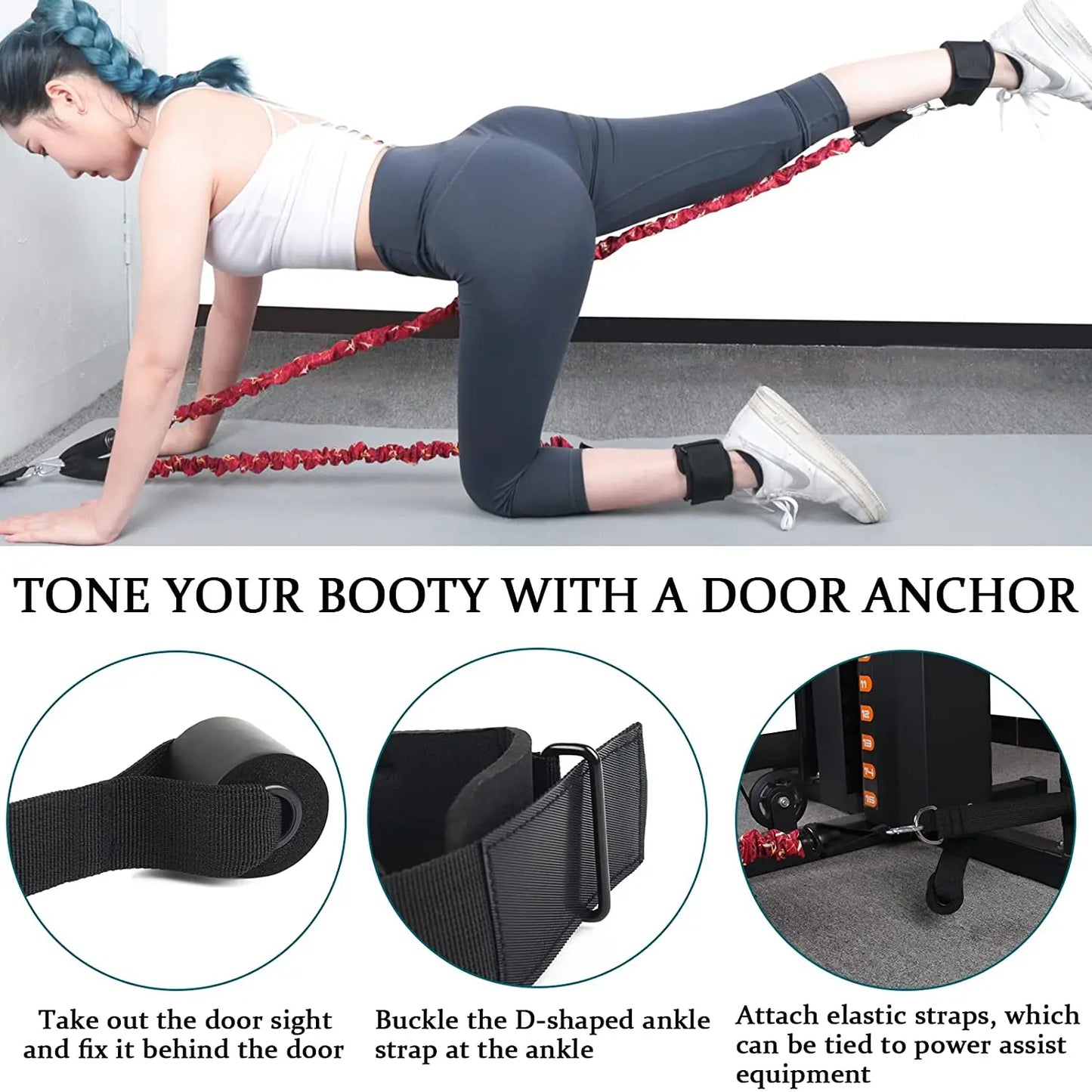 Booty Resistance Band Glute Cord Cable Machine Ankle Kickback Strap for Legs Abs Hip Workouts Gym Home Workout Fitness Equipment SlimmingHut