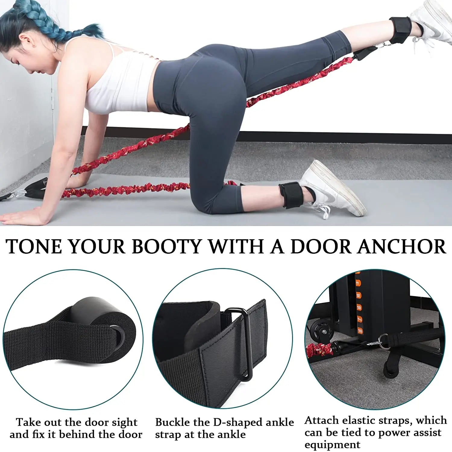 Booty Resistance Band Glute Cord Cable Machine Ankle Kickback Strap for Legs Abs Hip Workouts Gym Home Workout Fitness Equipment SlimmingHut